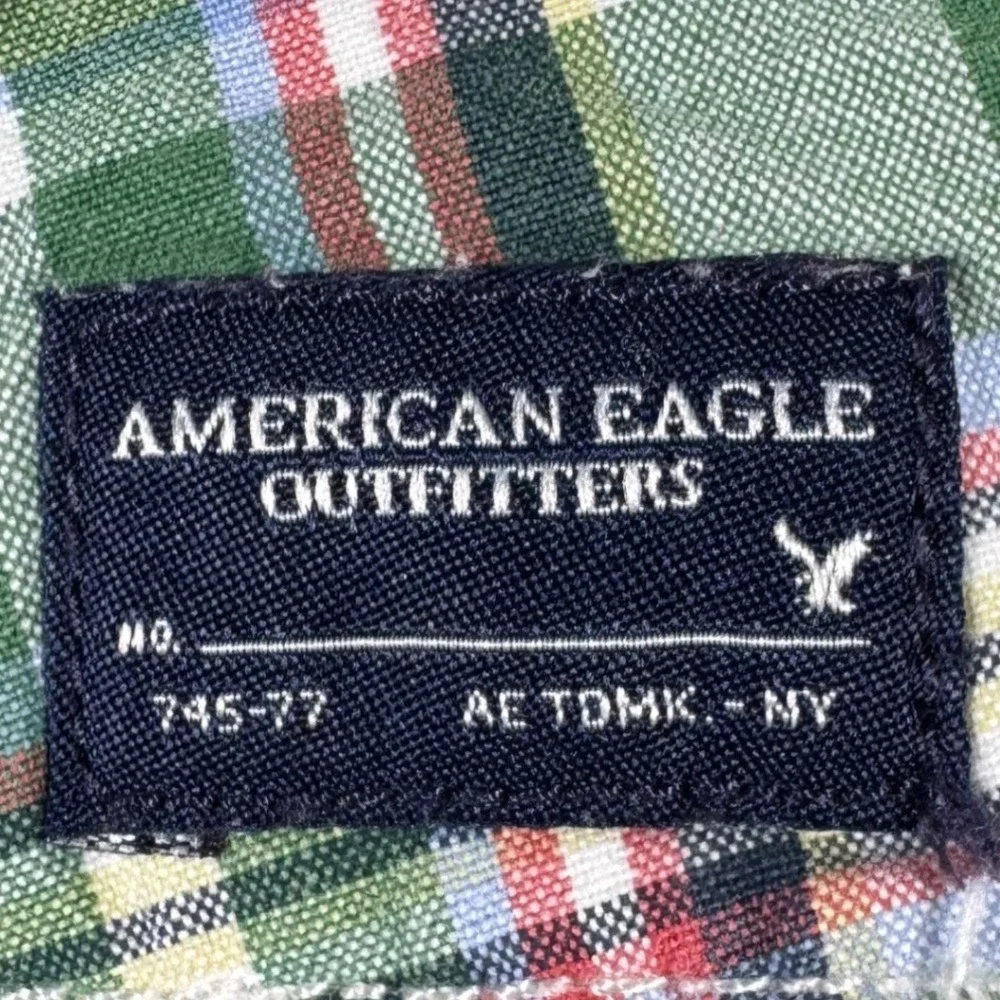 American Eagle Outfitters Plaid Shorts Classic Length Green Cotton Chino Mens 28